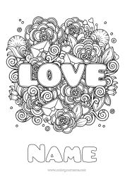 Free colouring Flowers Mandala I love you. Valentine's Day 