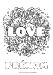 Coloriage à personnaliser Fleurs Mandala Je t'aime Saint valentin 