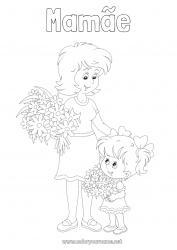 Página de desenho infantil Flores Mamãe Feliz Aniversário Menina