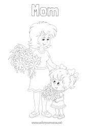 Child coloring page Flowers Mum Happy feast day ! Girl