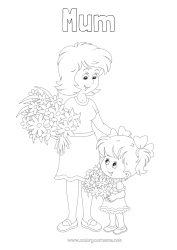 Free colouring Flowers Mum Happy birthday Girl