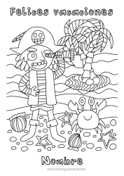 Colorear para personalizar Vacaciones Pirata Cangrejo Dibujos intermedios para colorear Animales marinos o acuáticos