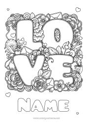 Free colouring Flowers Mandala I love you. Valentine's Day 