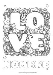 Colorear para personalizar Flores Mandala Te amo Día de San Valentín Inscripción 
