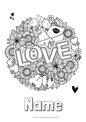 Free colouring Flowers Heart I love you. Valentine's Day 