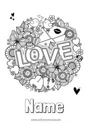 Free coloring Flowers Heart I love you Valentine's Day 