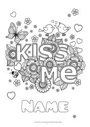 Free colouring Flowers Heart Bird I love you. Valentine's Day Birds and flying mammals