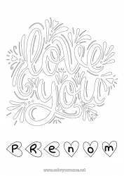 Coloriage gratuit Je t'aime 