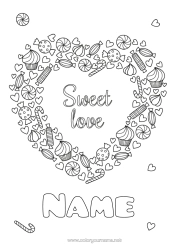 Free colouring Sweets Heart I love you. 