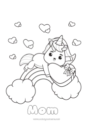 Child coloring page Cute Mum Unicorn I love you Animal Rainbow 