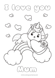 Free colouring Cute Mum Unicorn I love you. Animal Rainbow 