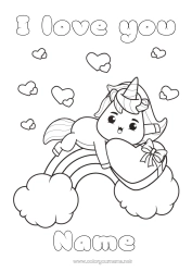 Coloring to customize Cute Mum Unicorn I love you Animal Rainbow 