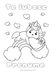 Pagină de colorat personalizată Drăguț Mama Unicornă Te iubesc. Animal Curcubeu 