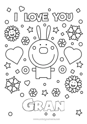Free colouring Dad Mum Grandma Grandad I love you. Rabbit Animal