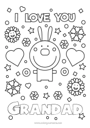 Free colouring Dad Mum Grandma Grandad I love you. Rabbit Animal