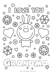 Free coloring Dad Mum Grandma Grandpa I love you Bunny Animal 