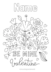 Colouring to customise Flowers I Love You. Valentine's Day "Saint Valentine's Day" Message