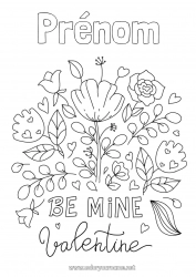 Coloriage gratuit Fleurs Je t'aime Saint valentin 