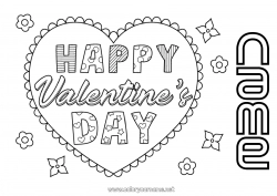 Free coloring Heart I love you Valentine's Day 