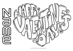 Colouring to customise Heart I Love You. Valentine's Day "Saint Valentine's Day" Message Big Heart