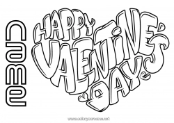 Free coloring Heart I love you Valentine's Day 