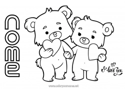 Desenho grátis Urso Coração Eu te amo Animal Filhote de urso Dia dos Namorados Animais da floresta