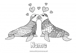 Desenho para personalizar Mandala Eu te amo Animal Dia dos Namorados Foca