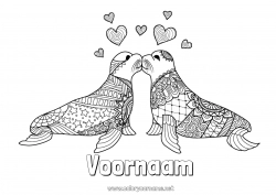 Gratis kleurplaat Mandala Ik hou van jou Dier Valentijnsdag Zeehond