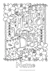 Colouring to customise Flowers I Love You. Valentine's Day "Saint Valentine's Day" Message