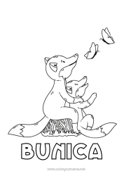 Pagină de colorat pentru copii Tată Mama Bunica Bunicul Vulpe Te iubesc. Fluture Animal 