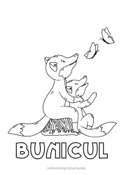 Pagină de colorat pentru copii Tată Mama Bunica Bunicul Vulpe Te iubesc. Fluture Animal 