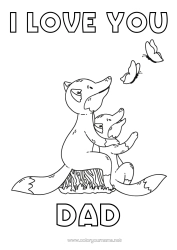 Free colouring Dad Mum Grandma Grandad Fox I love you. Butterfly Animal