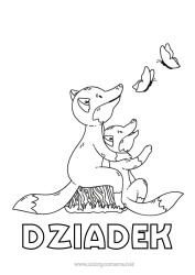 Kolorowanka dla dziecka Tata Mama Babcia Dziadek Lis Kocham cię. Motyl Zwierzę 