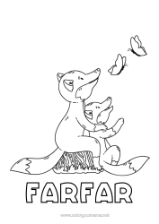 Färgläggningssida för barn Pappa Mamma Mormor Farfar Räv Jag älskar dig. Fjäril Djur 