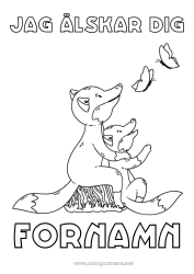 Färgläggningssida att anpassa Pappa Mamma Mormor Farfar Räv Jag älskar dig. Fjäril Djur 