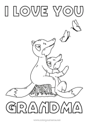 Free coloring Dad Mum Grandma Grandpa Fox I love you Butterfly Animal 