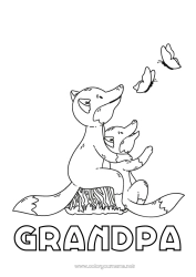 Child coloring page Dad Mum Grandma Grandpa Fox I love you Butterfly Animal 