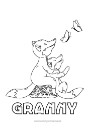 Child coloring page Dad Mum Grandma Grandpa Fox I love you Butterfly Animal 