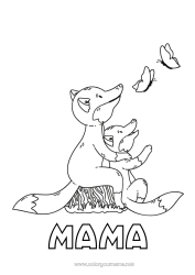 Pagină de colorat pentru copii Tată Mama Bunica Bunicul Vulpe Te iubesc. Fluture Animal 