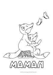 Coloriage enfant Papa Maman Mamie Papi Renard Je t'aime Papillon Animal 