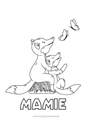 Coloriage enfant Papa Maman Mamie Papi Renard Je t'aime Papillon Animal 