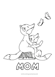 Child coloring page Dad Mum Grandma Grandpa Fox I love you Butterfly Animal 