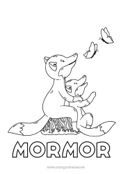 Färgläggningssida för barn Pappa Mamma Mormor Farfar Räv Jag älskar dig. Fjäril Djur 