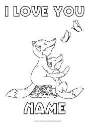 Free colouring Dad Mum Grandma Grandad Fox I love you. Butterfly Animal 