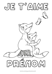 Coloriage gratuit Papa Maman Mamie Papi Renard Je t'aime Papillon Animal 