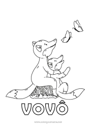 Página de desenho infantil Papai Mamãe Vovó Vovô Raposa Eu te amo Borboleta Animal Mensagem de 