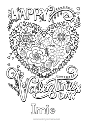 Kolorowanka za darmo Kwiaty Serce Kocham cię. Walentynki