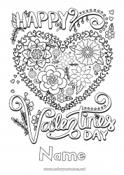 Free coloring Flowers Heart I love you Valentine's Day 