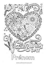 Coloriage à personnaliser Fleurs Coeur Je t'aime Saint valentin 