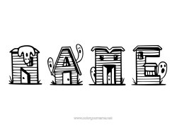 Colouring to customise Ghost Halloween Decorated Name House